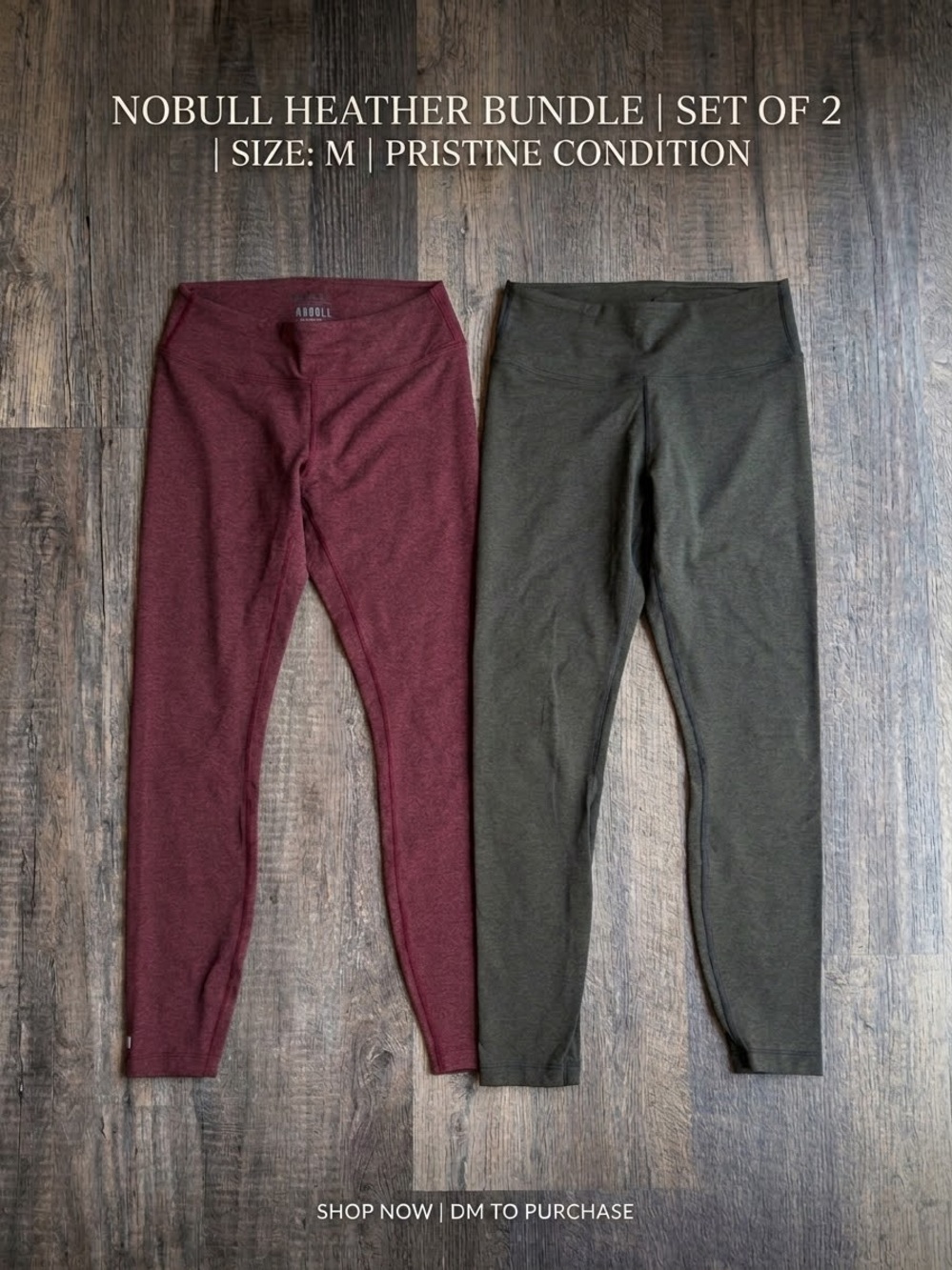 NOBULL women’s Heather Leggings Bundle - Burgundy & Olive (Set of 2) medium